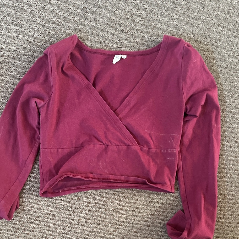 Sky and Sparrow Deep Red Long Sleeve Wrap Top